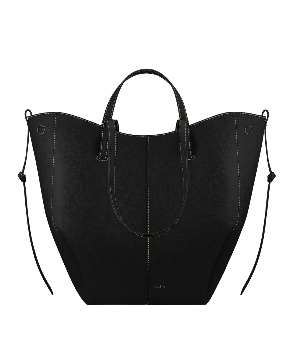Cyme Tote - Schwarz Nähte Ecru Genarbtes Leder